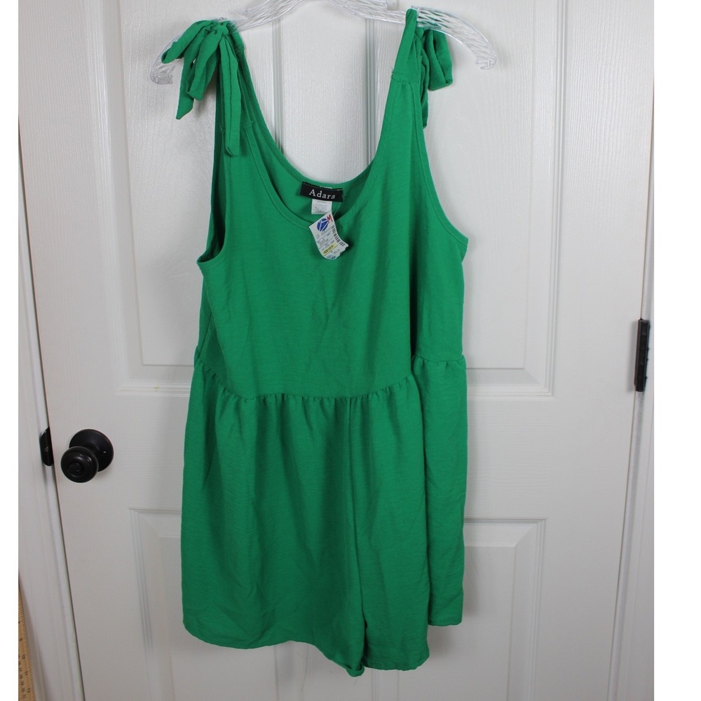 Adara Green Tie Shoulder Babydoll Romper Sleeveless Scoop Neck  M‎